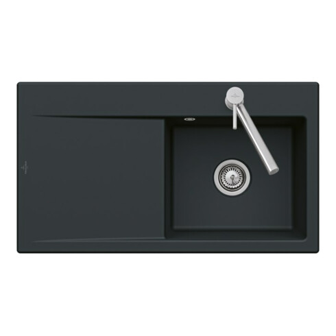 V&B Évier Subway Style 50 D, avec garniture vidage, excentrique, fossil C-plus