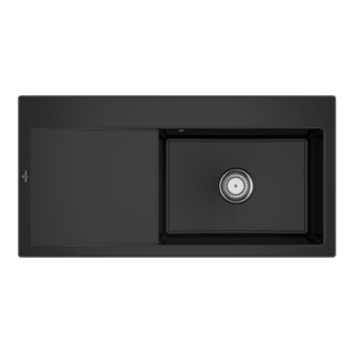 V&B Évier Subway Style 60 D, avec garniture vidage, mitigeur, noir pur