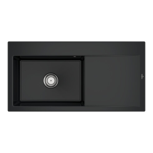V&B Évier Subway Style 60 li, avec garniture vidage, mitigeur, noir pur