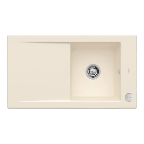 V&B Évier Timeline 50 cm garniture vidage, excentrique, ivoire CeramicPlus