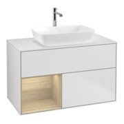 V&B Finion 100 Meuble sous lavabo avec éclairage mural, blanc, avec rangement ouvert, blanc laqué