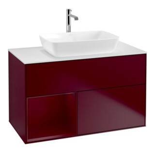 V&B Finion 100 Meuble sous-lavabo avec éclairage mural, blanc, avec tiroirs Peo m Lac, Peo m