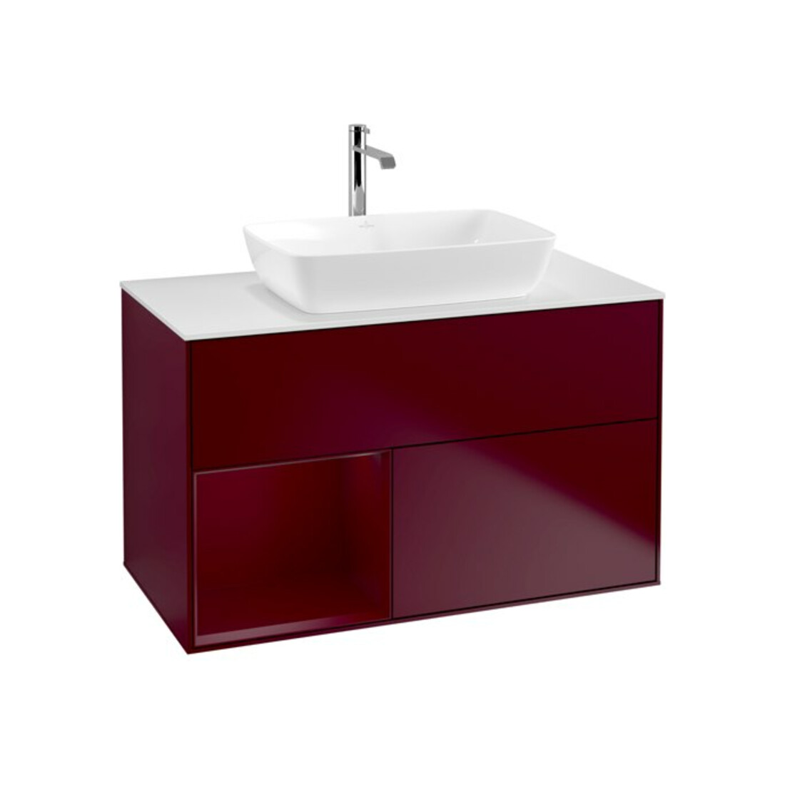 V&B Finion 100 Meuble sous-lavabo avec éclairage mural, blanc, avec tiroirs Peo m Lac, Peo m