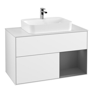 V&B Finion 100 Meuble sous-lavabo avec éclairage mural, blanc brillant, laqué