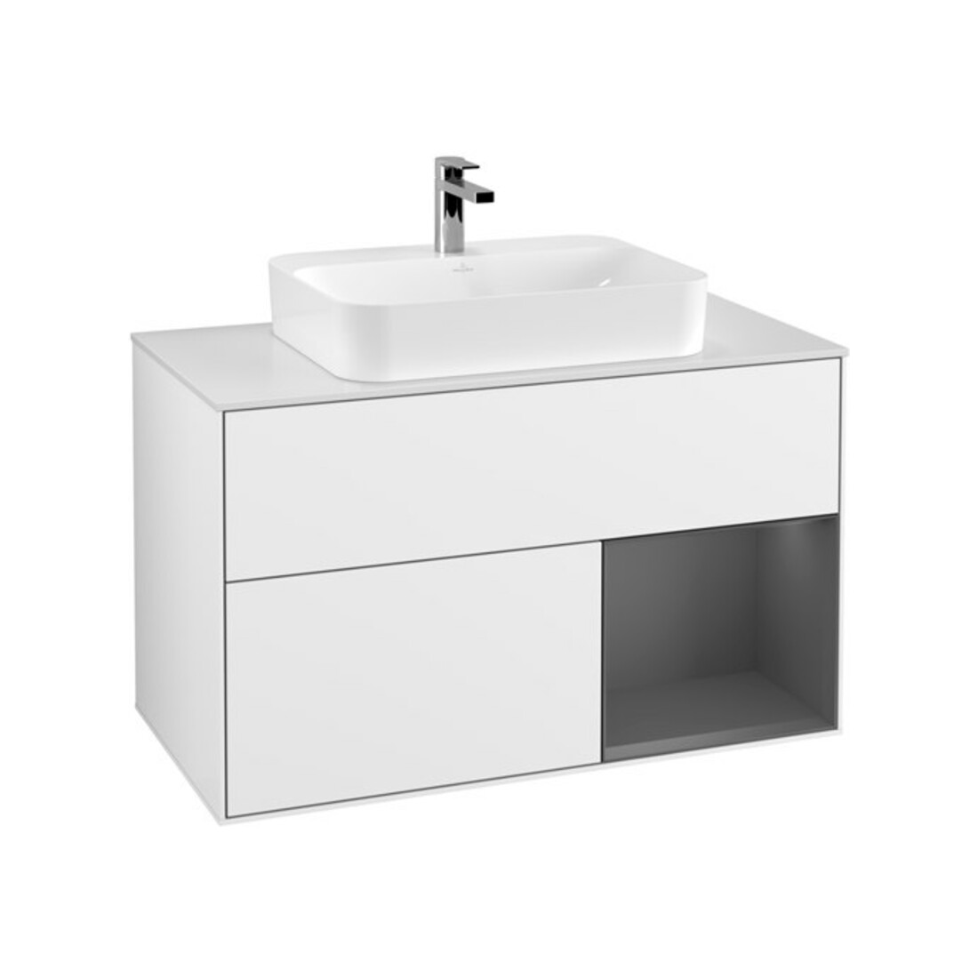 V&B Finion 100 Meuble sous-lavabo avec éclairage mural, blanc brillant, laqué