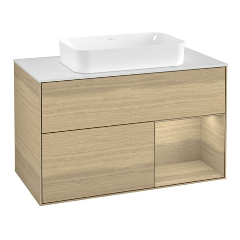 V&B Finion 100 meuble sous-lavabo avec éclairage mural, blanc, droite