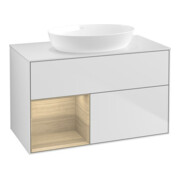 V&B Finion 100 Meuble sous lavabo avec éclairage mural, blanc mat, avec étagère, blanc mat laqué