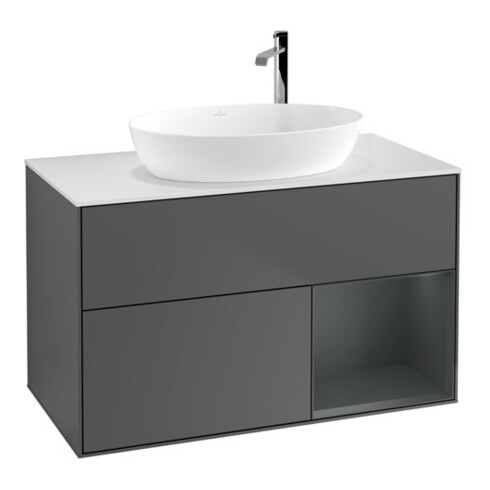 V&B Finion 100 Meuble sous lavabo avec éclairage mural, blanc mat, réglette médium mat laqué, anthracite mat