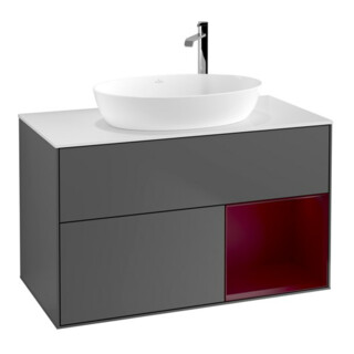 V&B Finion 100 Meuble sous lavabo avec éclairage mural, blanc mat, réglette Peo mat laqué, anthracite mat