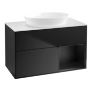 V&B Finion 100 Meuble sous lavabo avec éclairage mural, blanc mat, tiroir bleu mat laqué