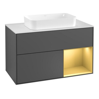 V&B Finion 100 Meuble sous lavabo avec éclairage mural, blanc, porte droite, anthracite