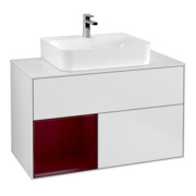 V&B Finion 100 Meuble sous lavabo avec éclairage mural, blanc, réglette gauche, blanc mat laqué