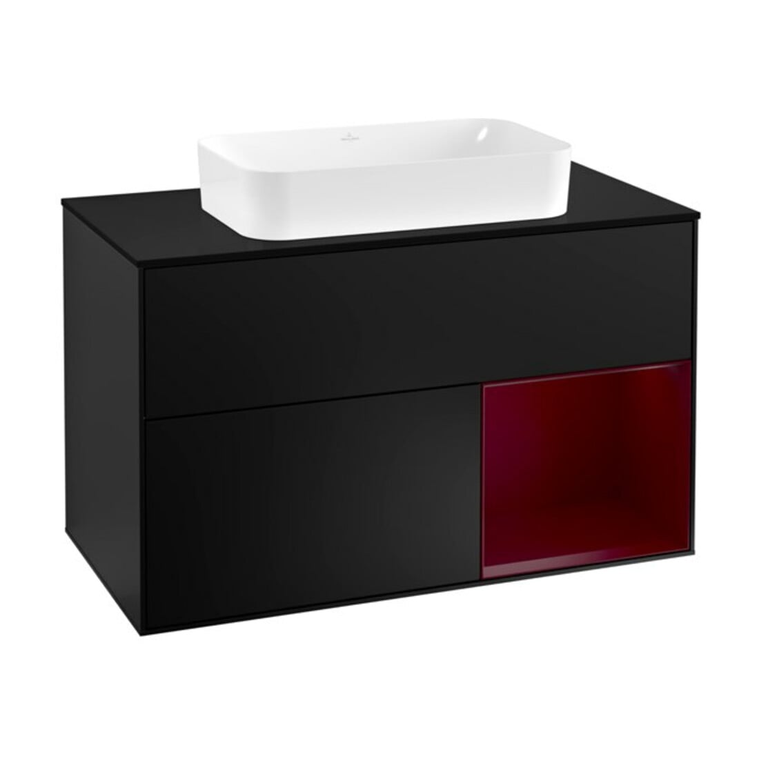 V&B Finion 100 Meuble sous-lavabo avec éclairage mural, bleu mat, porte droite, bleu mat laqué