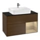 V&B Finion 100 Meuble sous lavabo avec éclairage mural, bleu pâle, porte droite, bois veinage walnut-1