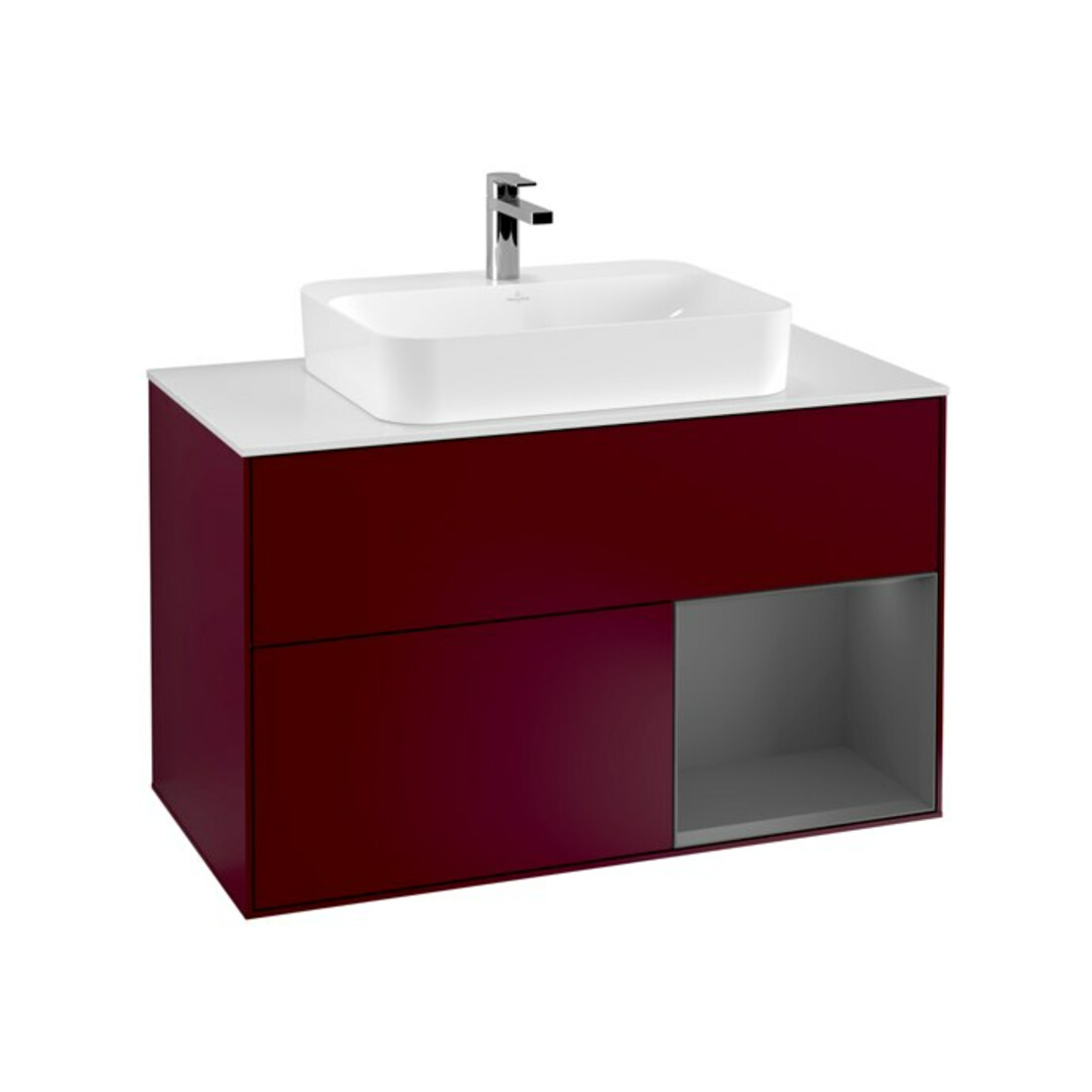 V&B Finion 100 Meuble sous lavabo, blanc mat, 1 porte anthracite mat, poignée m