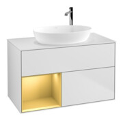 V&B Finion 100 Meuble sous-lavabo, blanc mat, tiroir or mat laqué, blanc mat laqué