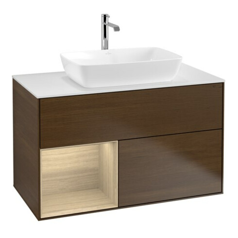 V&B Finion 100 Meuble sous lavabo Éclairage mural Abd.-Pl. blanc avec régulateur Oa ven, wal ven