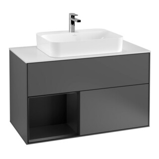 V&B Finion 100 Meuble sous lavabo Éclairage mural, Anthracite, gauche, brillant, mat