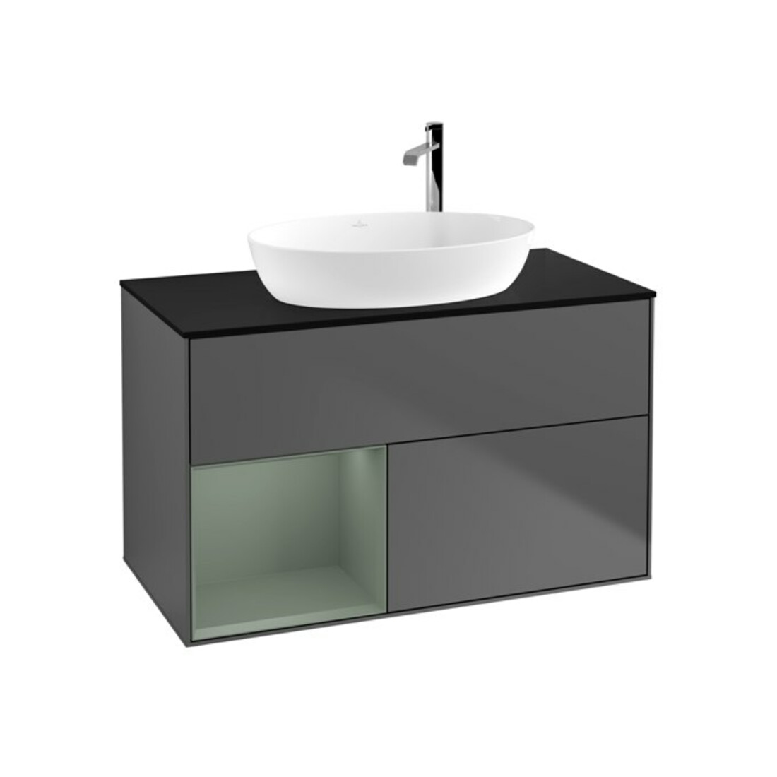 V&B Finion 100 Meuble sous lavabo Éclairage mural, Anthracite, Lacqué, Régulateur Oli. m