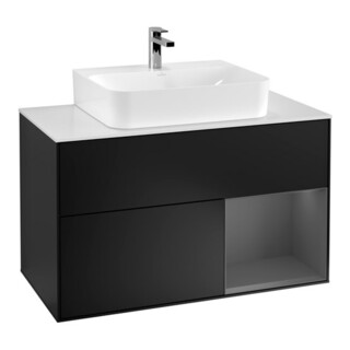 V&B Finion 100 Meuble sous lavabo Éclairage mural Anthracite mat, blanc mat, bleu mat Lac