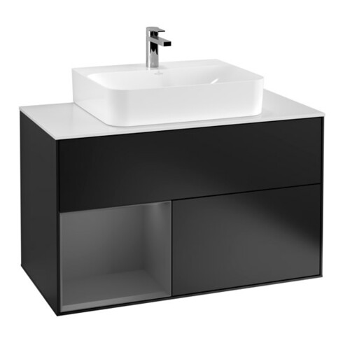 V&B Finion 100 Meuble sous lavabo Éclairage mural, Anthracite mat, blanc mat, gauche