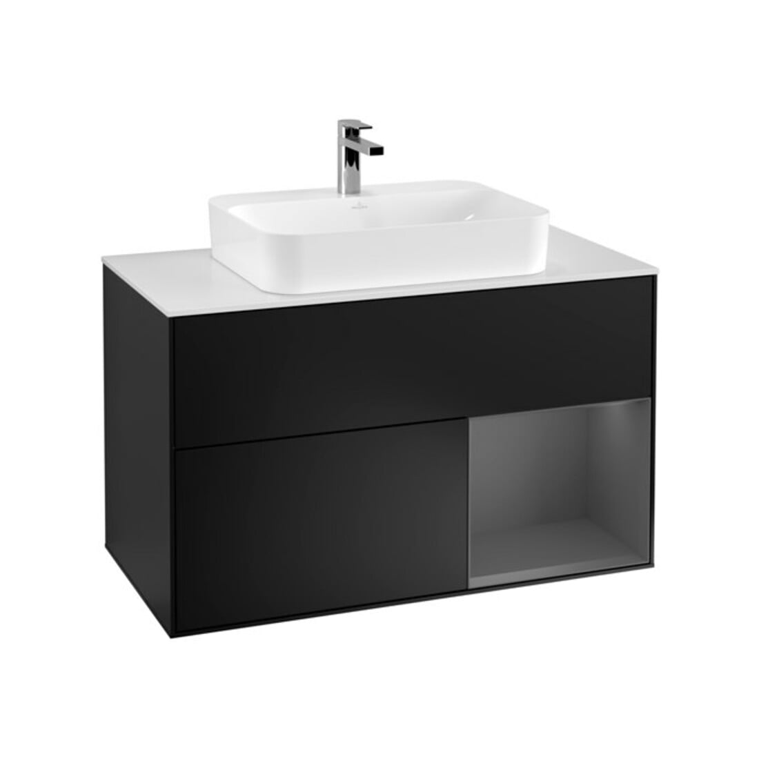 V&B Finion 100 Meuble sous lavabo Éclairage mural Anthracite mat, blanc mat, laqué mat bleu