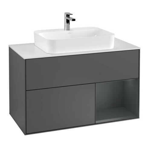 V&B Finion 100 Meuble sous lavabo Éclairage mural, Anthracite mat, Lacqué
