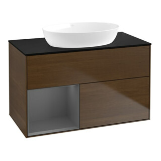 V&B Finion 100 Meuble sous-lavabo Éclairage mural Anthracite mat laqué, veinage bois