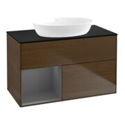 V&B Finion 100 Meuble sous-lavabo Éclairage mural Anthracite mat laqué, veinage bois