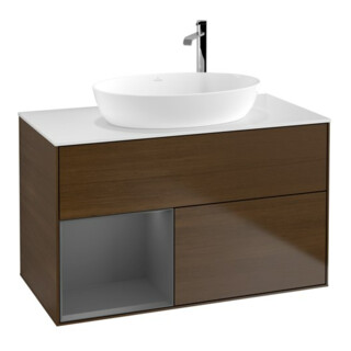 V&B Finion 100 Meuble sous lavabo Éclairage mural Anthracite mat laqué, veinage bois