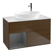 V&B Finion 100 Meuble sous lavabo Éclairage mural Anthracite mat laqué, veinage bois-1