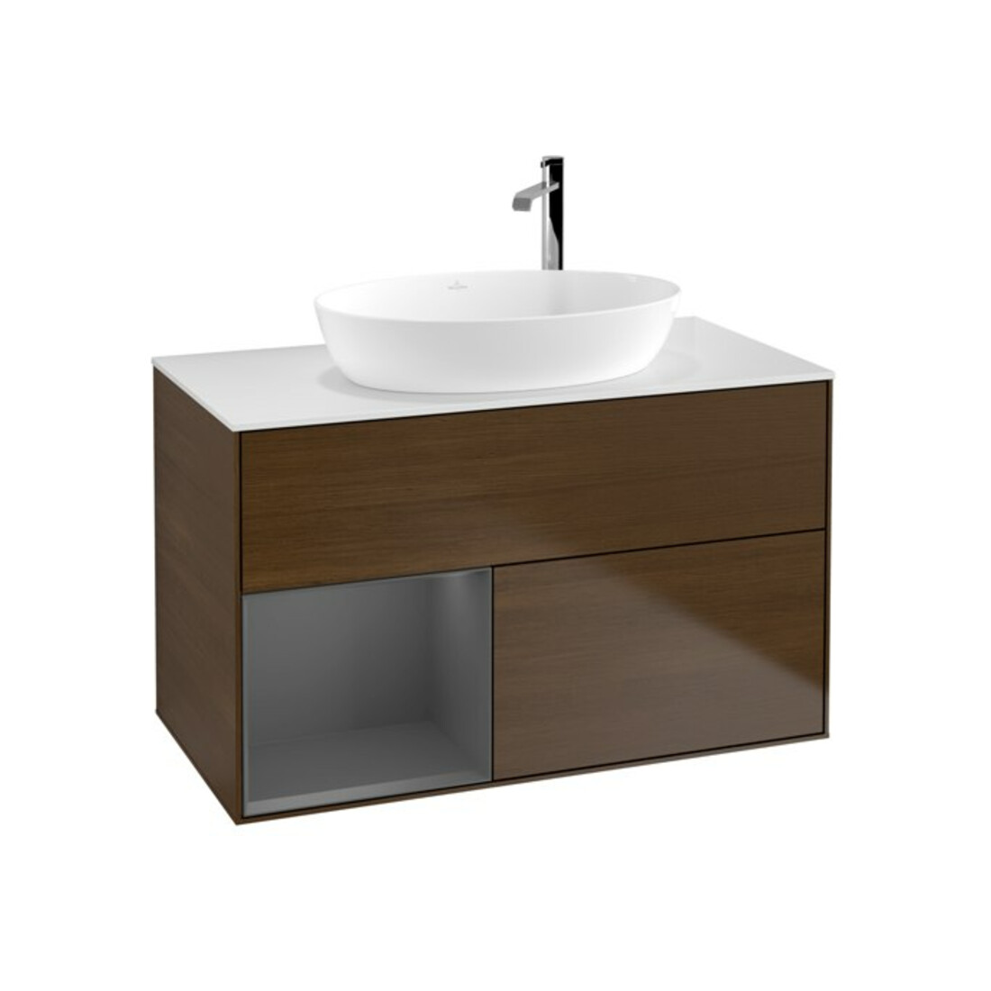 V&B Finion 100 Meuble sous lavabo Éclairage mural Anthracite mat laqué, veinage bois