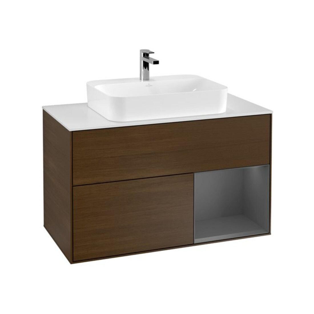 V&B Finion 100 Meuble sous lavabo Éclairage mural Anthracite mat, veinage bois