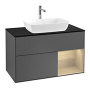 V&B Finion 100 Meuble sous-lavabo, éclairage mural, anthracite, placage bleu, régulateur Oa ven-1