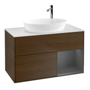 V&B Finion 100 Meuble sous lavabo Éclairage mural, Anthracite régulier avec laque, veinage bois
