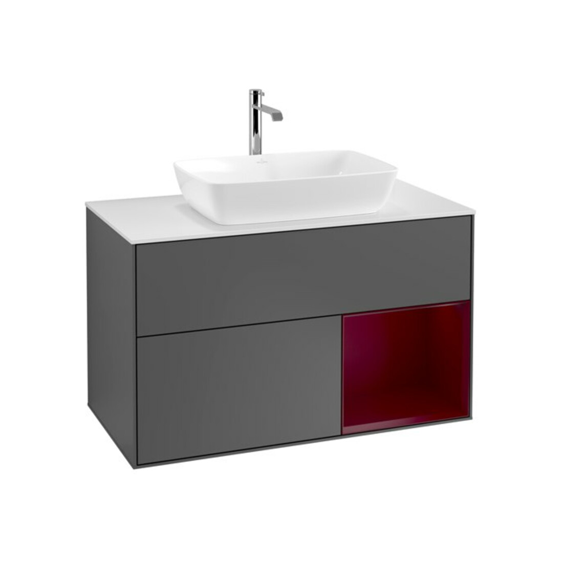 V&B Finion 100 Meuble sous-lavabo, éclairage mural, blanc, avec étagère, anthracite