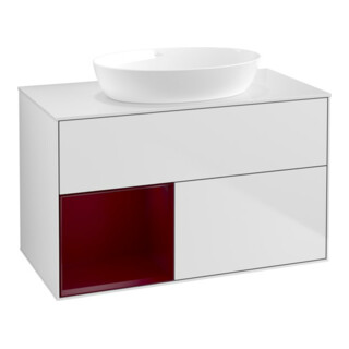 V&B Finion 100 Meuble sous lavabo, éclairage mural, blanc, avec étagère, laqué blanc