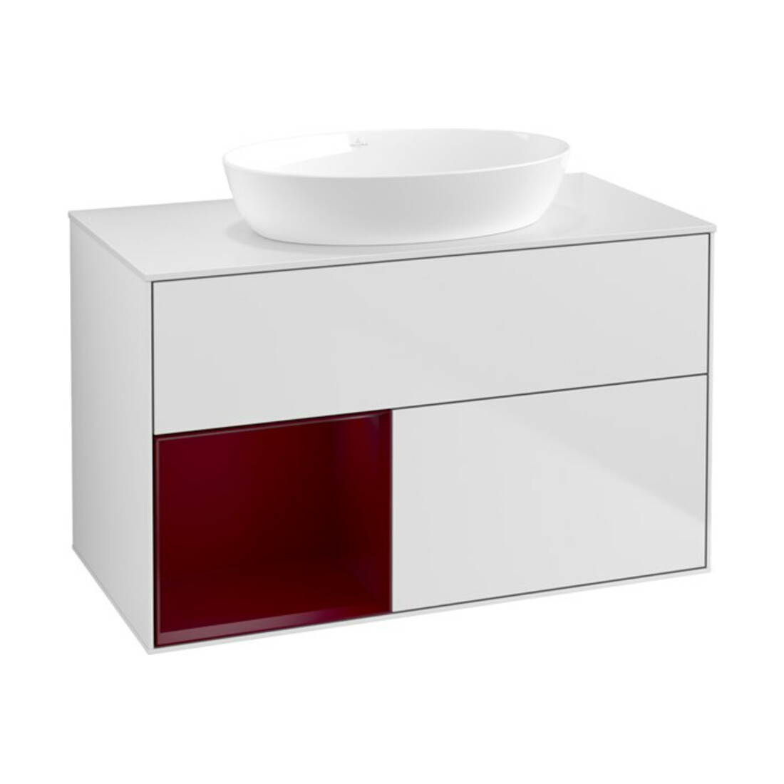 V&B Finion 100 Meuble sous lavabo, éclairage mural, blanc, avec étagère, laqué blanc