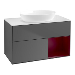 V&B Finion 100 Meuble sous lavabo, éclairage mural, blanc brillant, anthracite mat