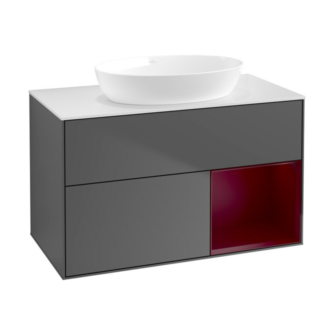 V&B Finion 100 Meuble sous lavabo, éclairage mural, blanc brillant, anthracite mat