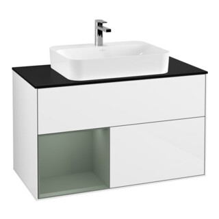 V&B Finion 100 Meuble sous lavabo Éclairage mural, blanc brillant laqué
