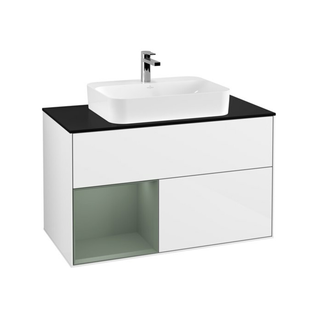 V&B Finion 100 Meuble sous lavabo Éclairage mural, blanc brillant laqué