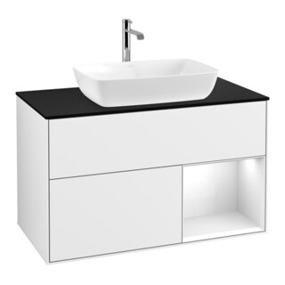 V&B Finion 100 Meuble sous lavabo Éclairage mural blanc brillant laqué