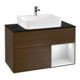 V&B Finion 100 Meuble sous lavabo, éclairage mural, blanc brillant, placage noyer-1