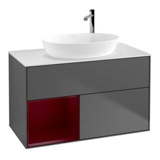 V&B Finion 100 Meuble sous lavabo, éclairage mural, blanc brillant, réglable, anthracite