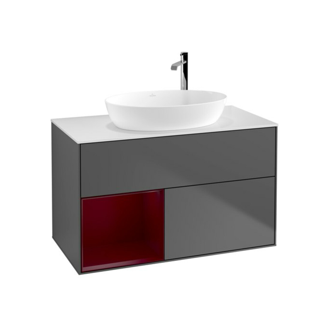 V&B Finion 100 Meuble sous lavabo, éclairage mural, blanc brillant, réglable, anthracite