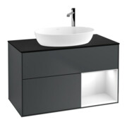 V&B Finion 100 Meuble sous lavabo Éclairage mural, blanc laqué mat, bleu mat laqué