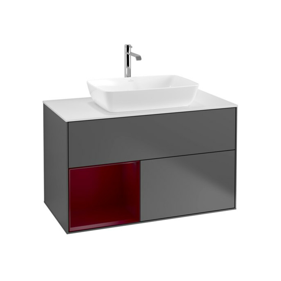 V&B Finion 100 Meuble sous lavabo, éclairage mural, blanc mat, anthracite