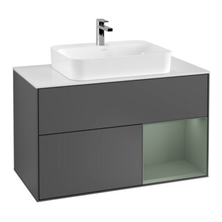 V&B Finion 100 Meuble sous lavabo Éclairage mural, Blanc mat, Anthracite mat