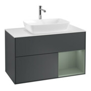 V&B Finion 100 Meuble sous lavabo Éclairage mural Blanc mat, Bois huilé mat laqué, avec bleu mat laqué